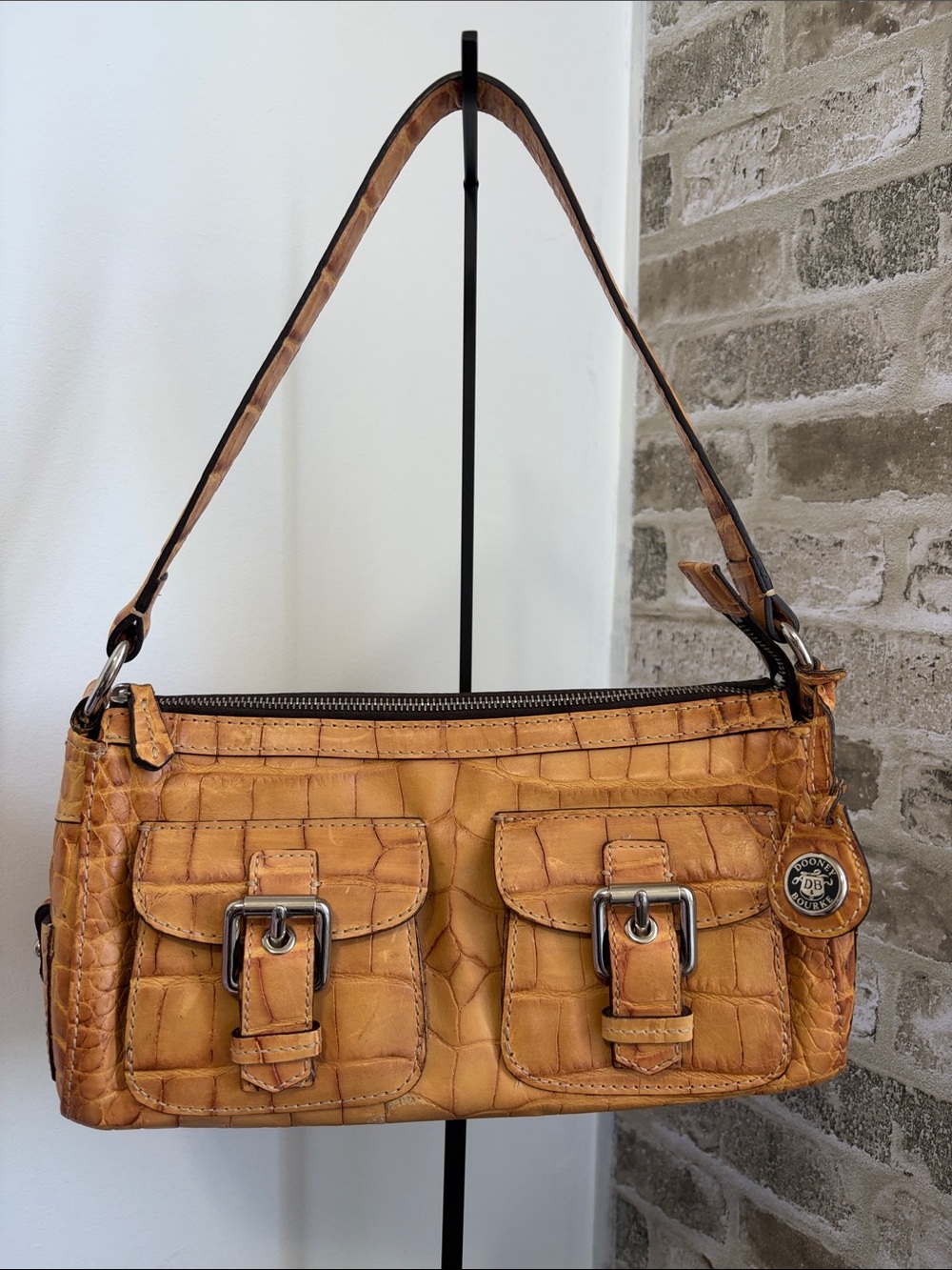 Dooney & Bourke Cognac Croc-Embossed Leather Shoulder Bag